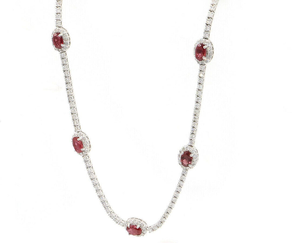 2.55ctw Oval Ruby and 4.50ctw Diamond Frame Station Necklace in 18K