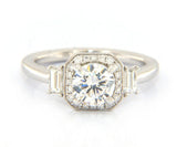 New Gabriel & Co. Art Deco Octagonal Three Stone Halo Semi Mount Ring in 14K