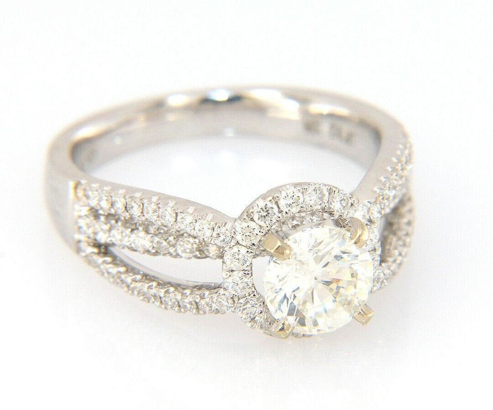 1.88ctw Round Diamond Halo Triple Split Shank Engagement Ring in 14K