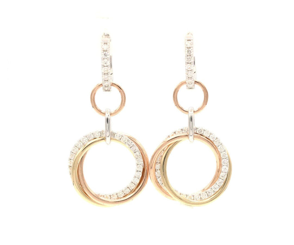 New 1.37ctw Diamond Tri-Color Circle Dangle Earrings in 14K