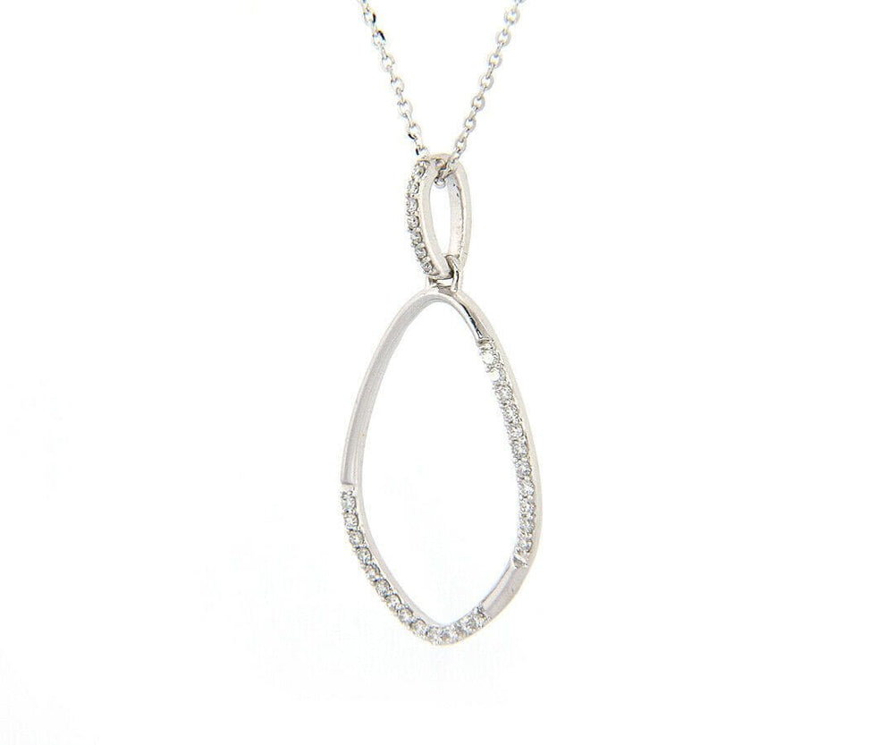 New 0.20ctw Diamond Open Teardrop Pendant Necklace in 18K