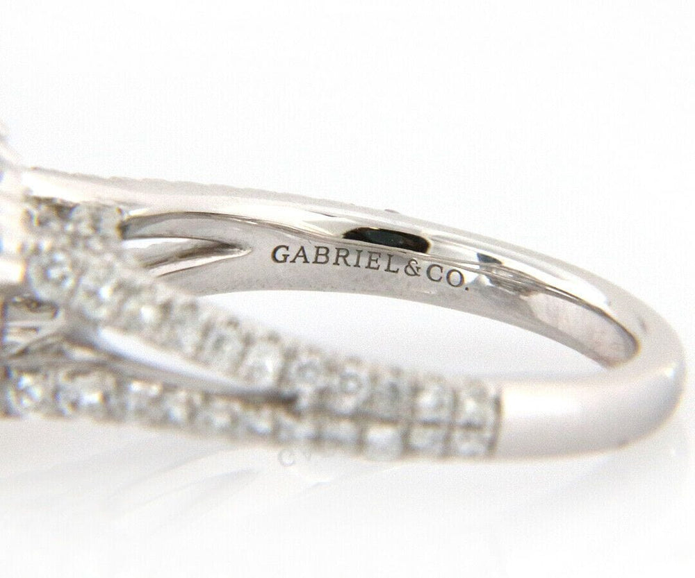New Gabriel & Co. 1.01ctw Baguette & Round Diamond Cushion Frame Semi Mount 14kt