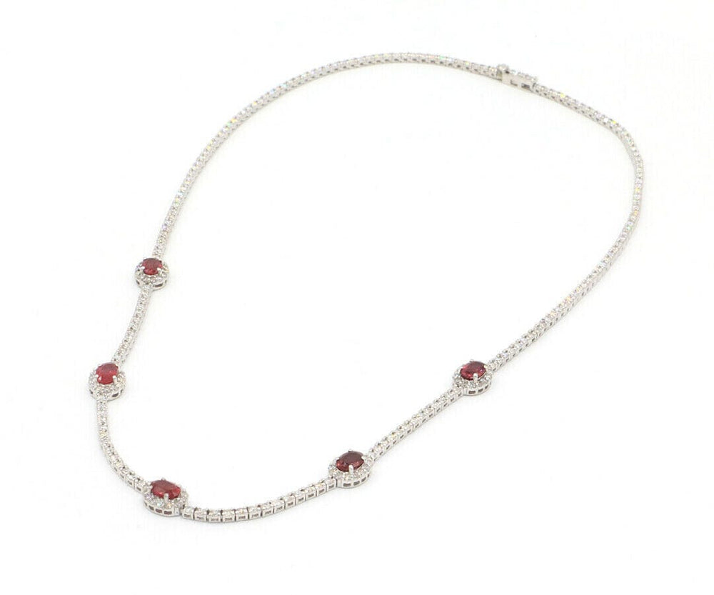 2.55ctw Oval Ruby and 4.50ctw Diamond Frame Station Necklace in 18K