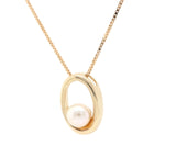 7.50 MM Cultured Pearl Oval Frame Pendant Necklace in 14K