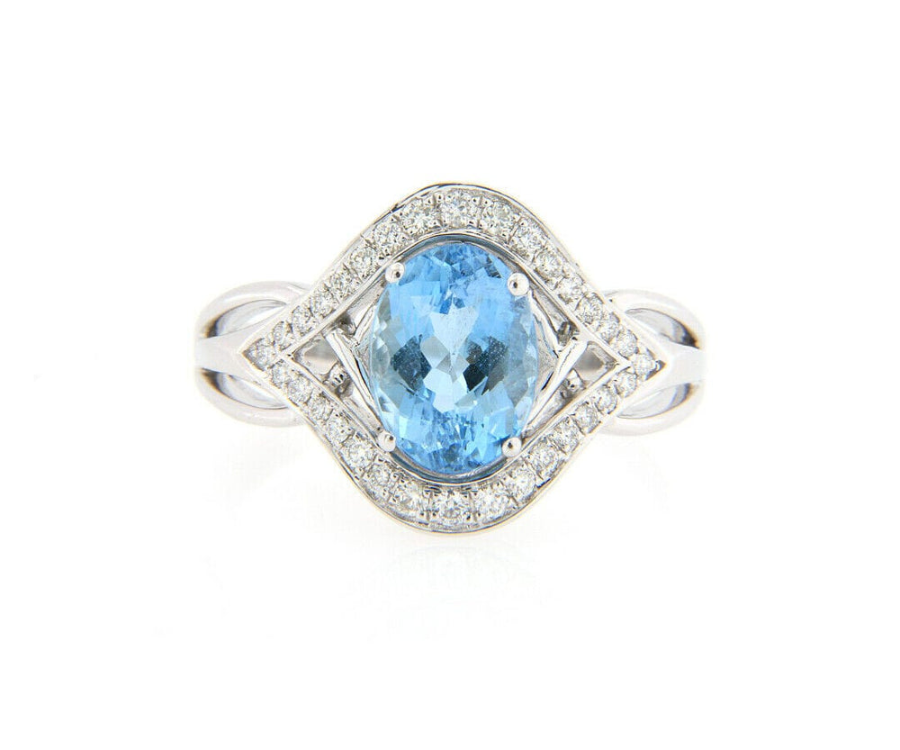 2.28ct Oval Aquamarine and 0.28ctw Diamond Frame Ring in 14K
