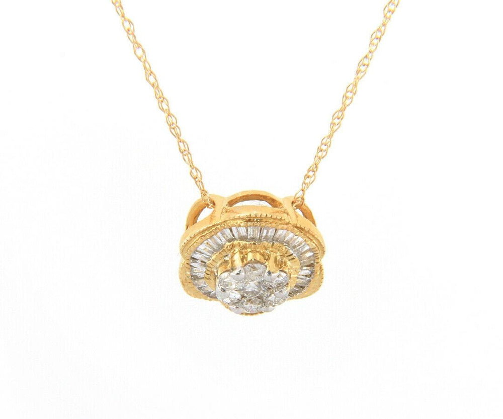 New 0.40ctw Round and Baguette Diamond Flower Pendant Necklace in 14K