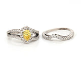 2.00ctw Pear Irradiated Yellow and White Diamond Frame Bridal Set in 14K