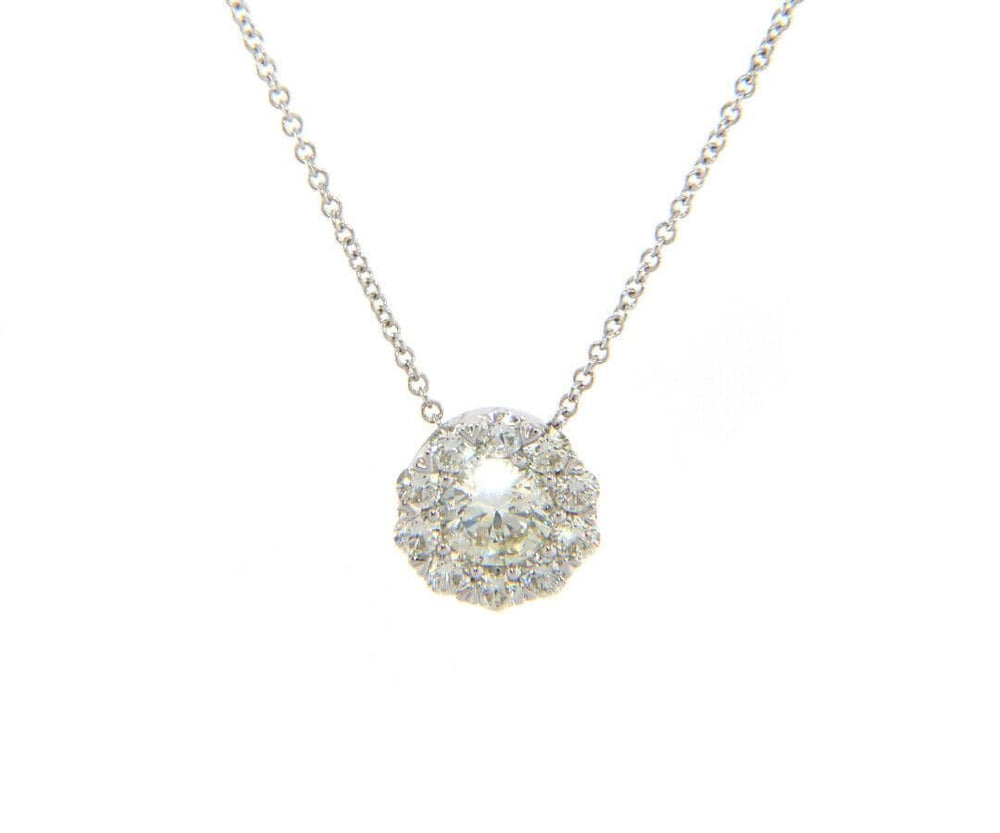 New 0.67ctw Round Diamond Halo Pendant Necklace in 14K