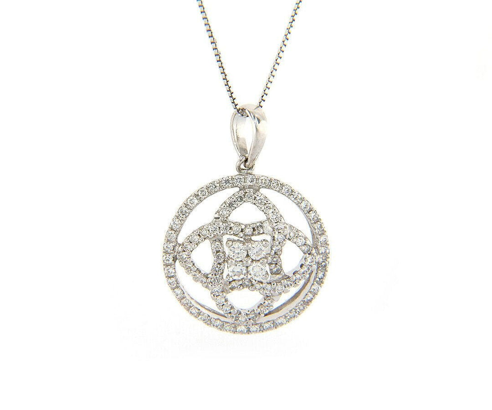 New 0.53ctw Diamond Open Quatrefoil Halo Pendant Necklace in 18K