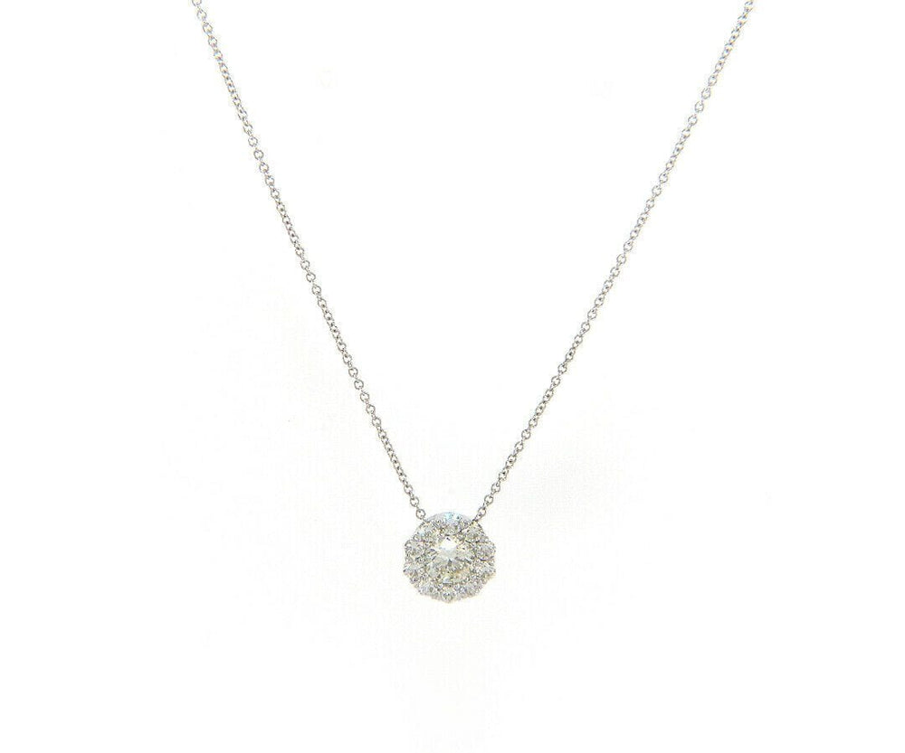 New 0.67ctw Round Diamond Halo Pendant Necklace in 14K