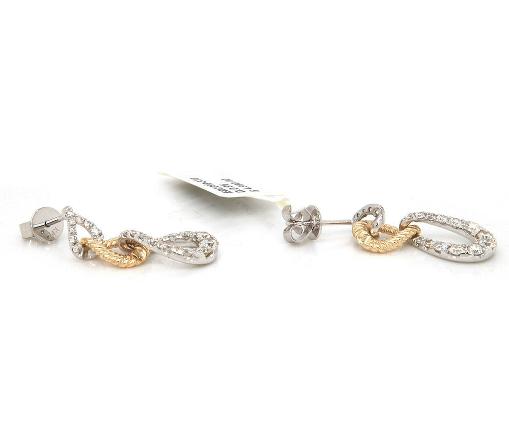 New 0.96ctw Diamond Two Tone Loop Dangle Earrings in 14K