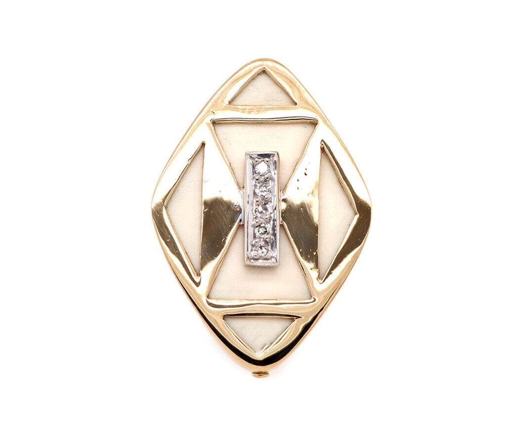 J Rossi White Agate and 0.05ctw Diamond Cocktail Ring in 18K