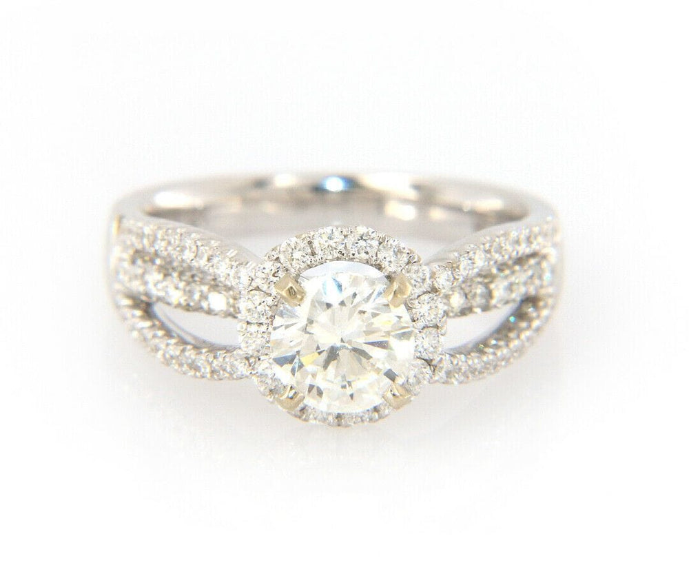 1.88ctw Round Diamond Halo Triple Split Shank Engagement Ring in 14K