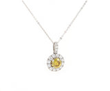 1.70ctw Round Orange and White Diamond Halo Pendant Necklace in 14K