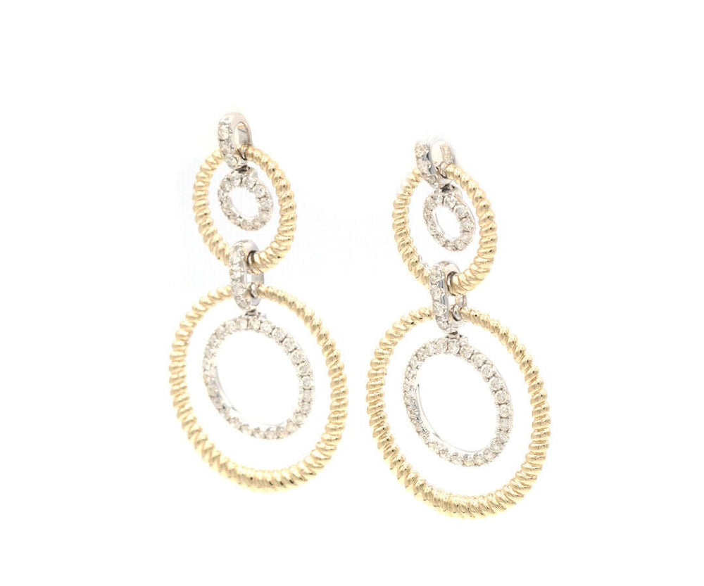 New 1.53ctw Diamond Double Circle Two Tone Drop Earrings in 14K