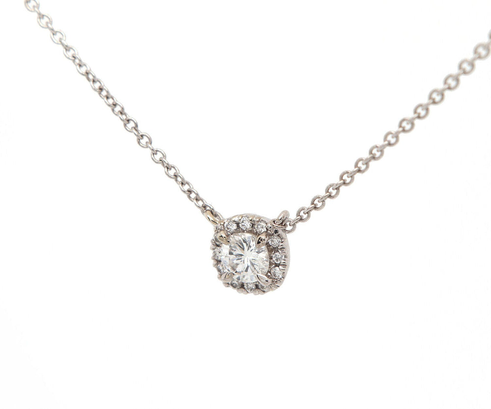 New 0.29ctw Round Diamond Cushion Frame Pendant Necklace in 14K