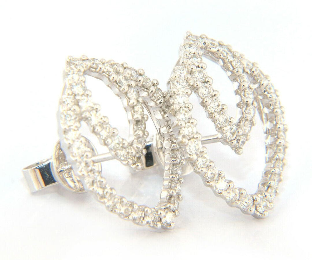 New 1.33ctw Diamond Concentric Open Leaf Design Earrings in 18kt