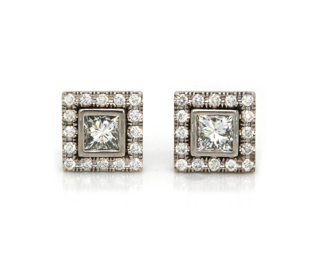 1.50ctw Princess Diamond Frame Stud Earrings in 14K