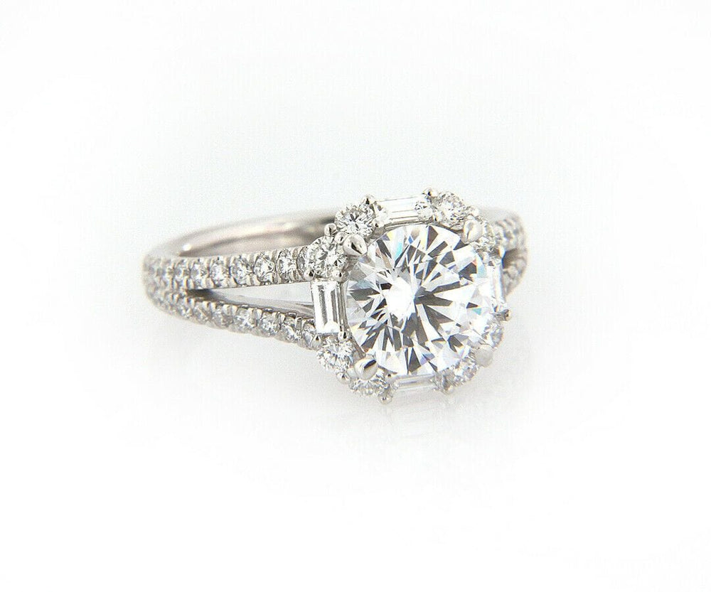 New Gabriel & Co. 1.01ctw Baguette & Round Diamond Cushion Frame Semi Mount 14kt