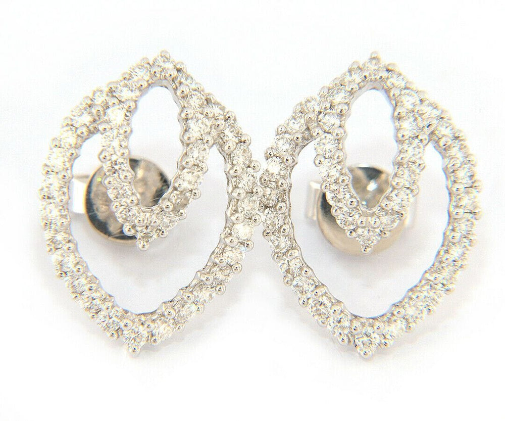New 1.33ctw Diamond Concentric Open Leaf Design Earrings in 18kt