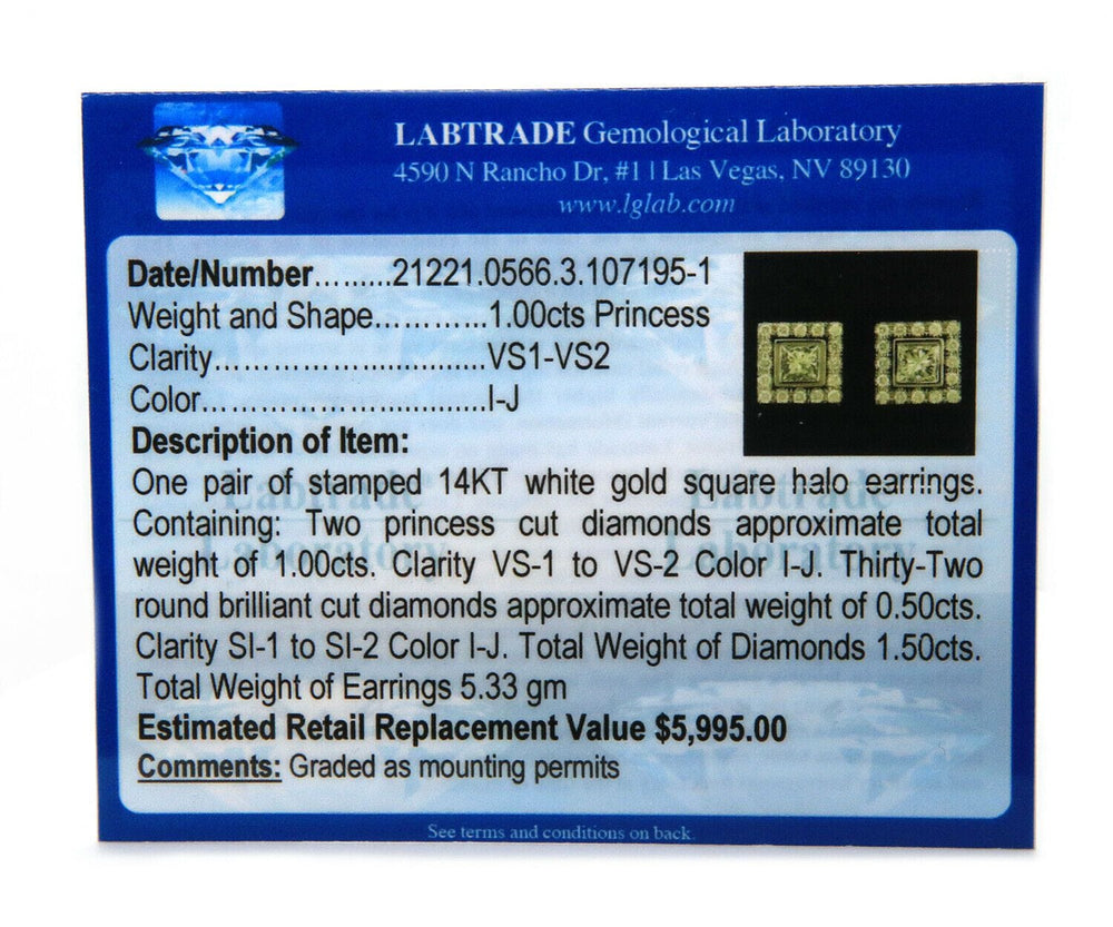 1.50ctw Princess Diamond Frame Stud Earrings in 14K