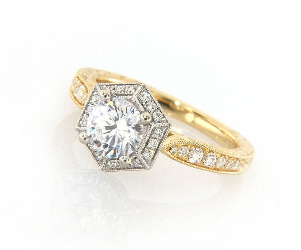 New Gabriel & Co. 0.27ctw Hexagon Frame Semi Mount Ring in 14K