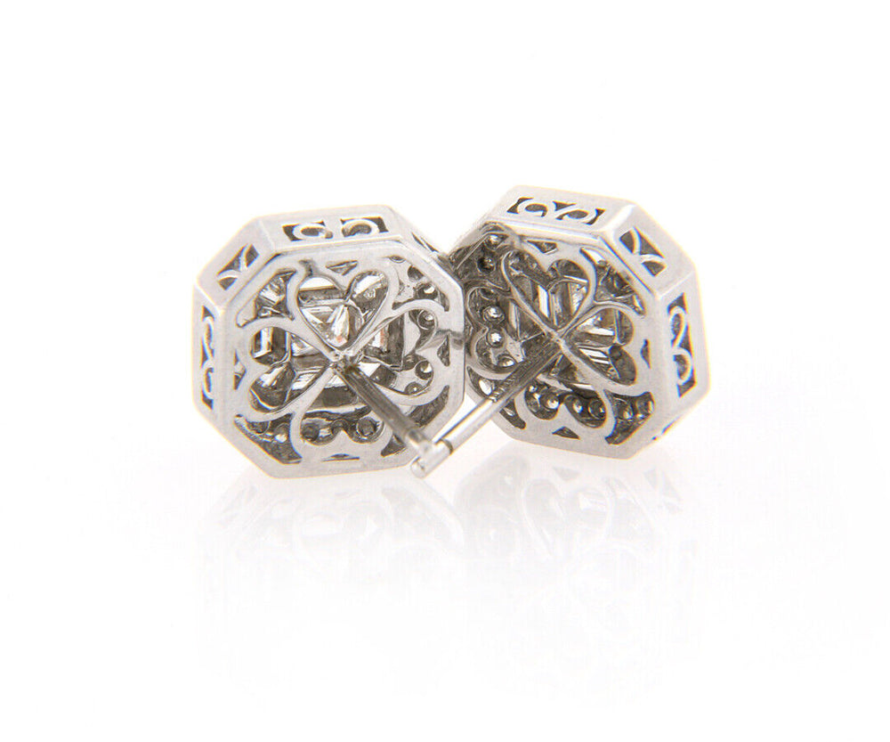 New 0.99ctw Baguette and Round Diamond Mosaic Stud Earrings