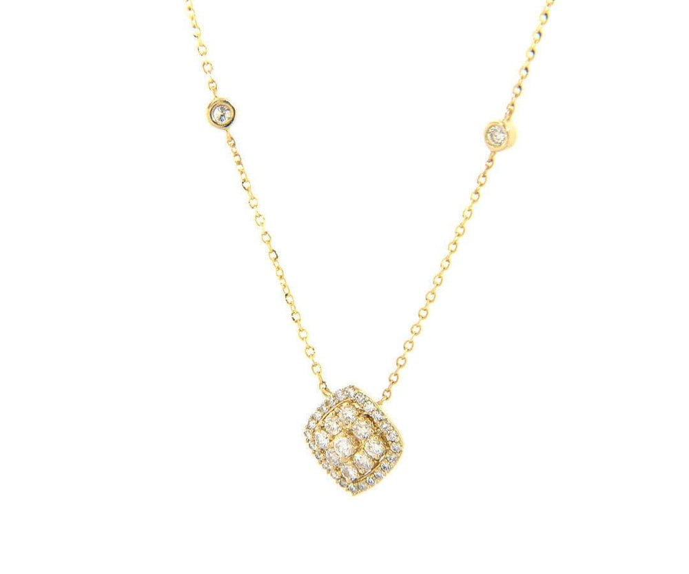 New 0.50ctw Diamond Cluster Square Frame Pendant Station Necklace in 14K