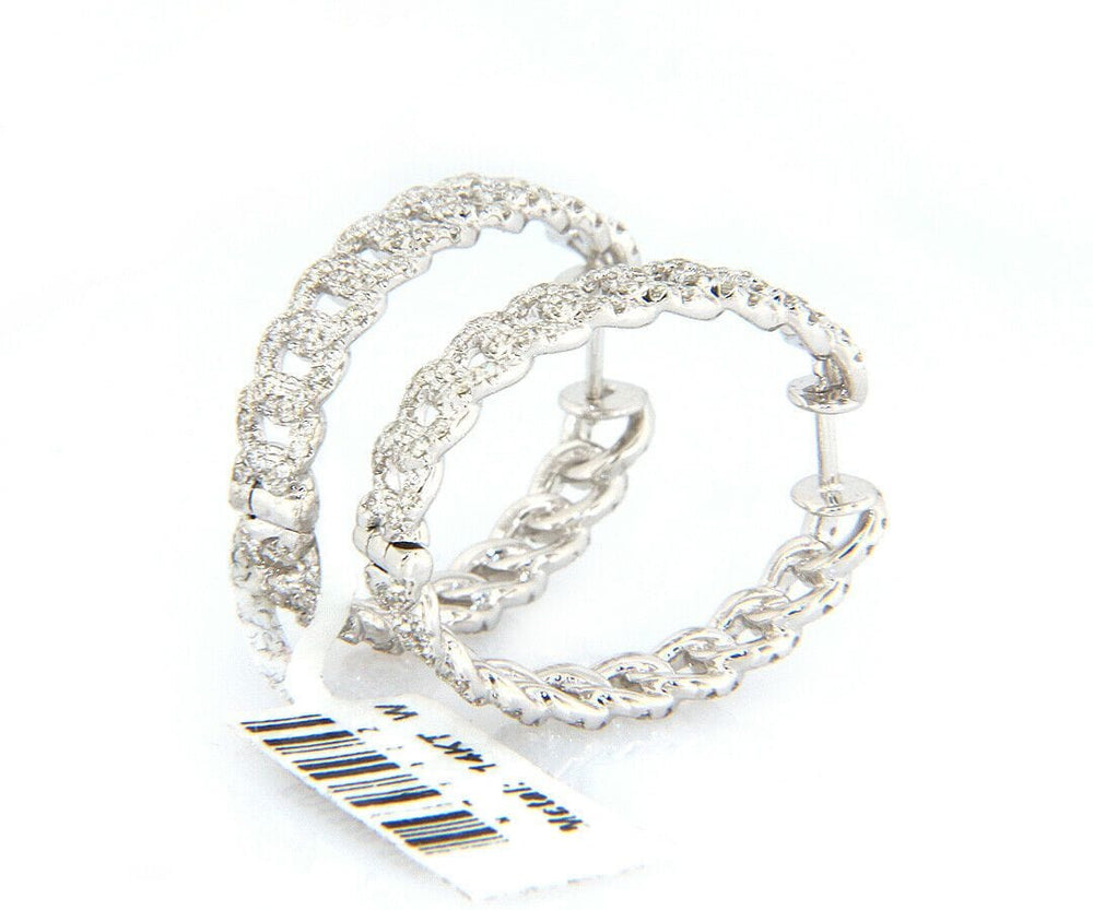 New 1.36ctw Diamond Curb Link Style Hoop Earrings in 14K