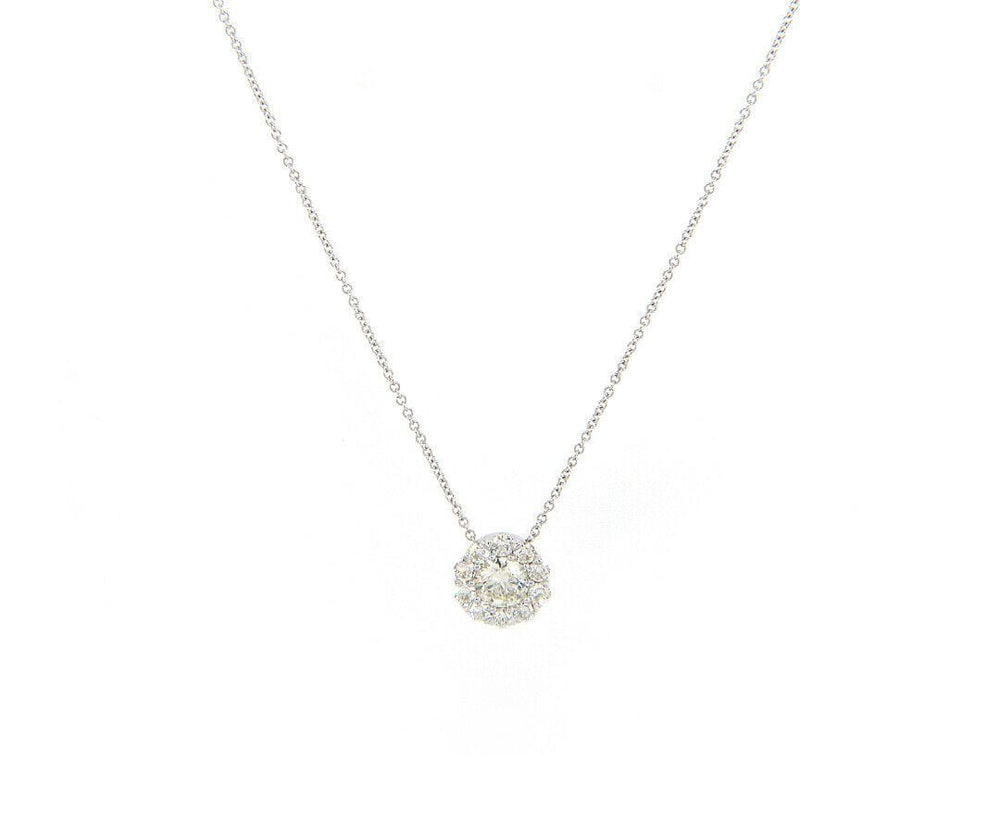 New 0.67ctw Round Diamond Halo Pendant Necklace in 14K