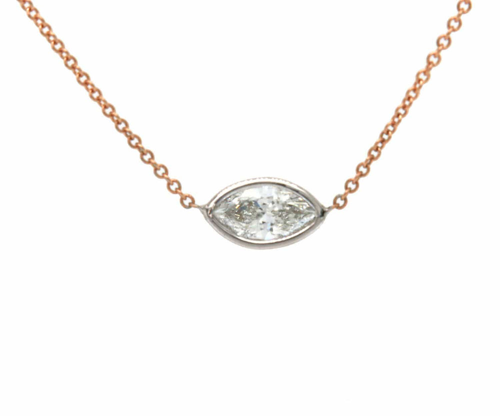 0.58ct Sideways Marquise Diamond Bezel Set Solitaire Pendant Necklace In 14K