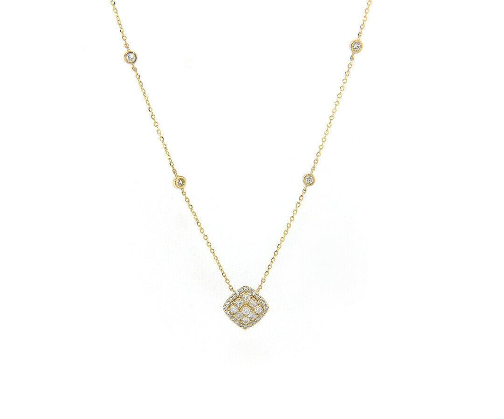 New 0.50ctw Diamond Cluster Square Frame Pendant Station Necklace in 14K