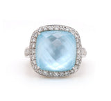 Blue Mother of Pearl Quartz and 0.85ctw Diamond Frame Ring in 14K