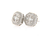 New 0.99ctw Baguette and Round Diamond Mosaic Stud Earrings in 18K
