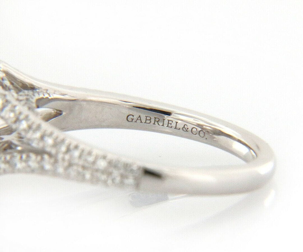 New Gabriel & Co. 1.06ctw Diamond Halo Split Shank Semi Mount Ring in 14K