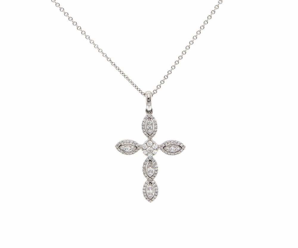 New 0.50ctw Diamond Marquise Cross Pendant Necklace in 14K