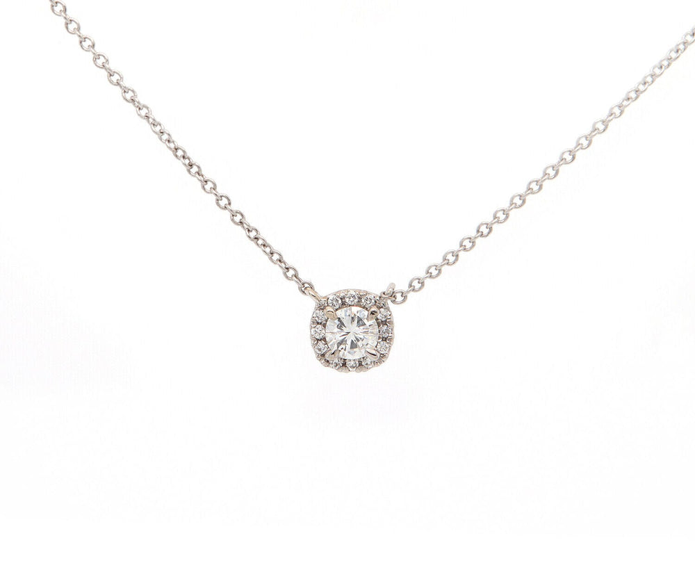 New 0.29ctw Round Diamond Cushion Frame Pendant Necklace in 14K
