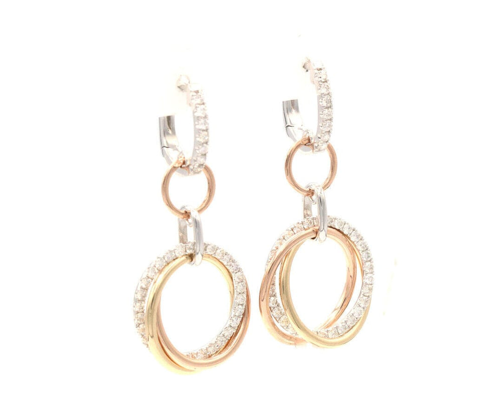 New 1.37ctw Diamond Tri-Color Circle Dangle Earrings in 14K