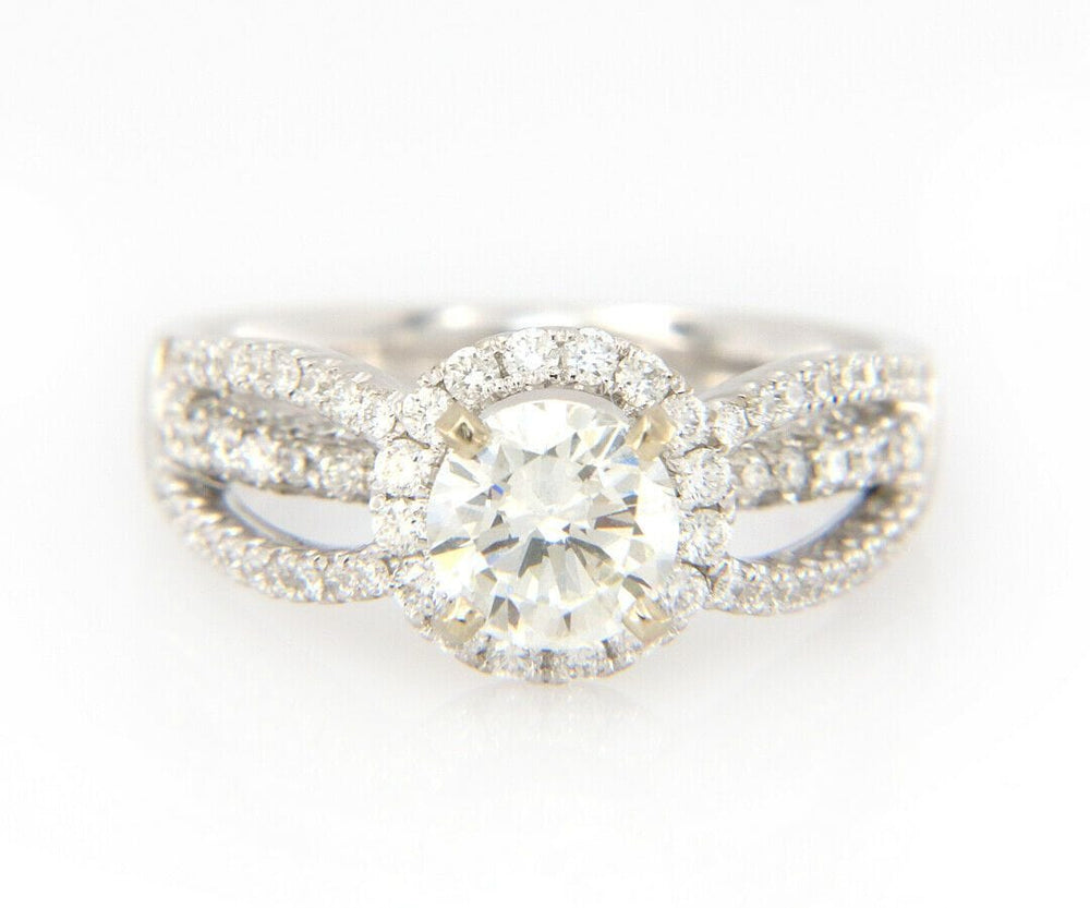 1.88ctw Round Diamond Halo Triple Split Shank Engagement Ring in 14K