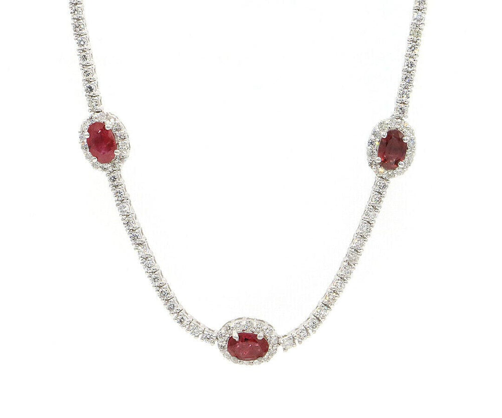 2.55ctw Oval Ruby and 4.50ctw Diamond Frame Station Necklace in 18K