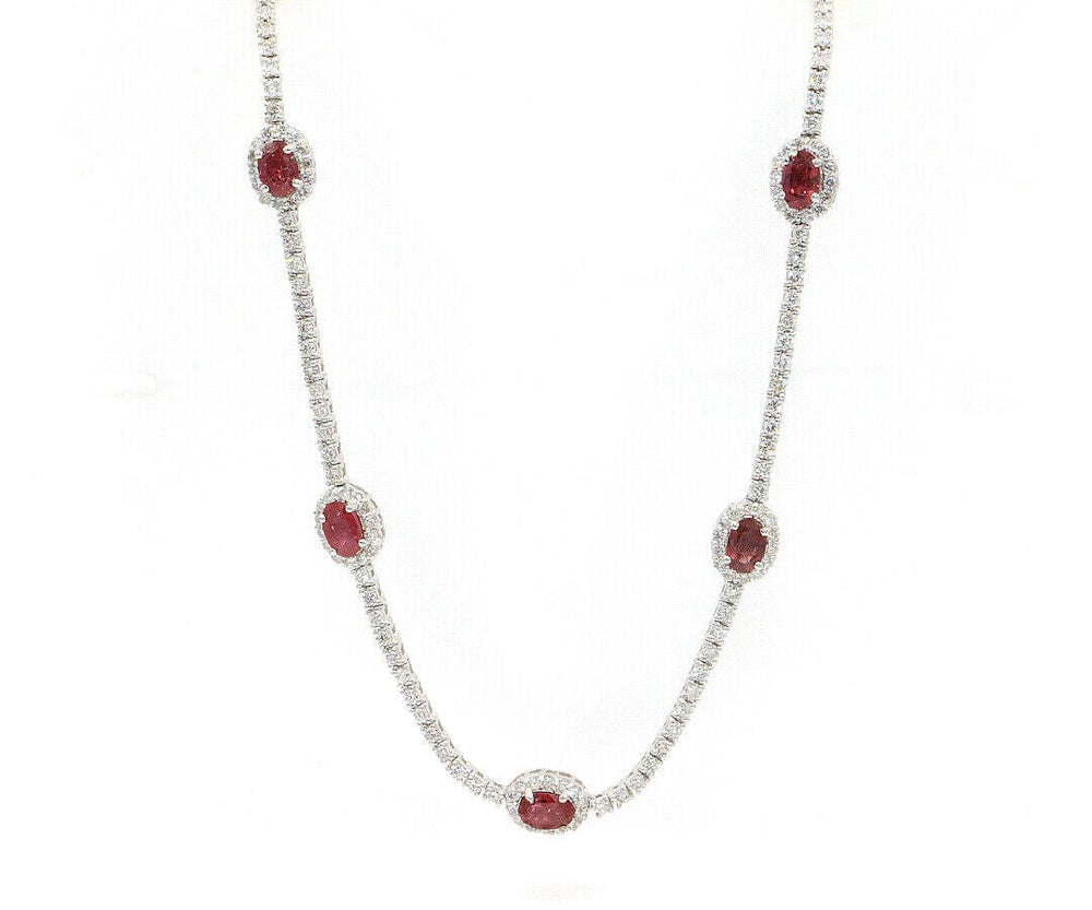 2.55ctw Oval Ruby and 4.50ctw Diamond Frame Station Necklace in 18K