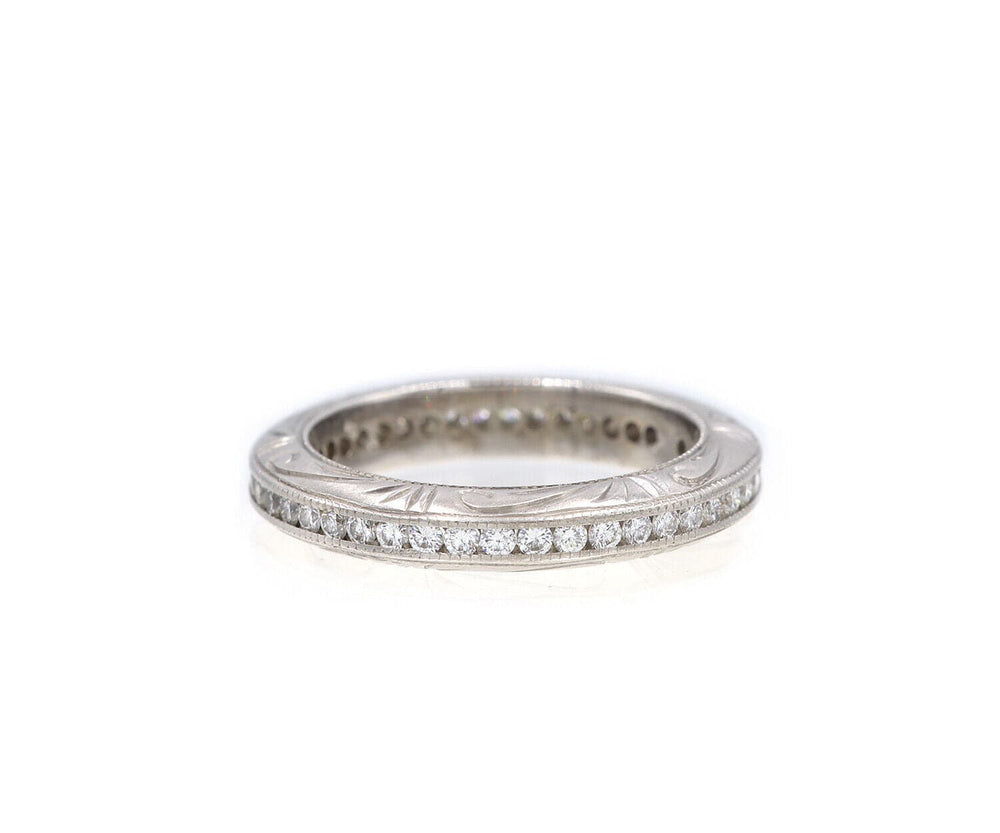 0.35ctw Diamond Heirloom Engraved Eternity Band Ring in 18K