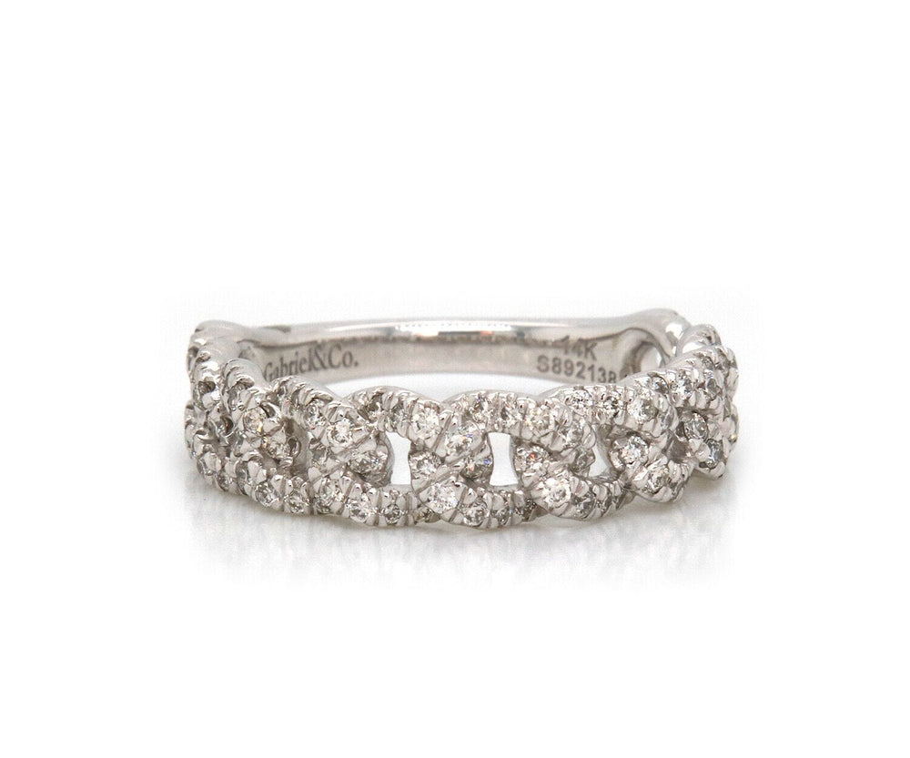 New Gabriel & Co. Pave Diamond Woven Link Band Ring in 14K