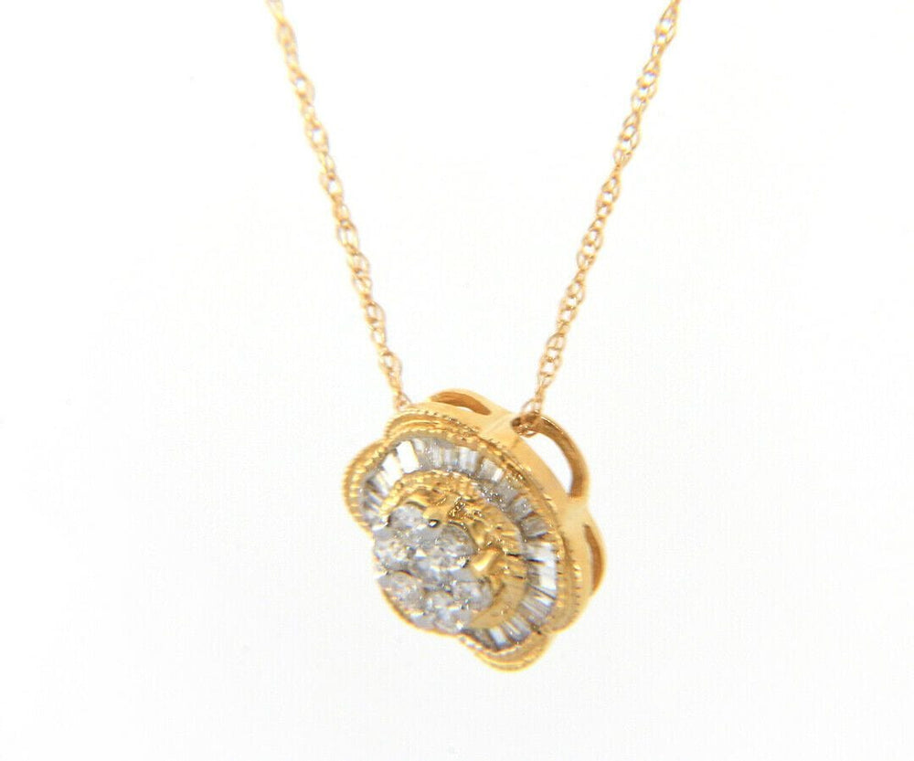 New 0.40ctw Round and Baguette Diamond Flower Pendant Necklace in 14K