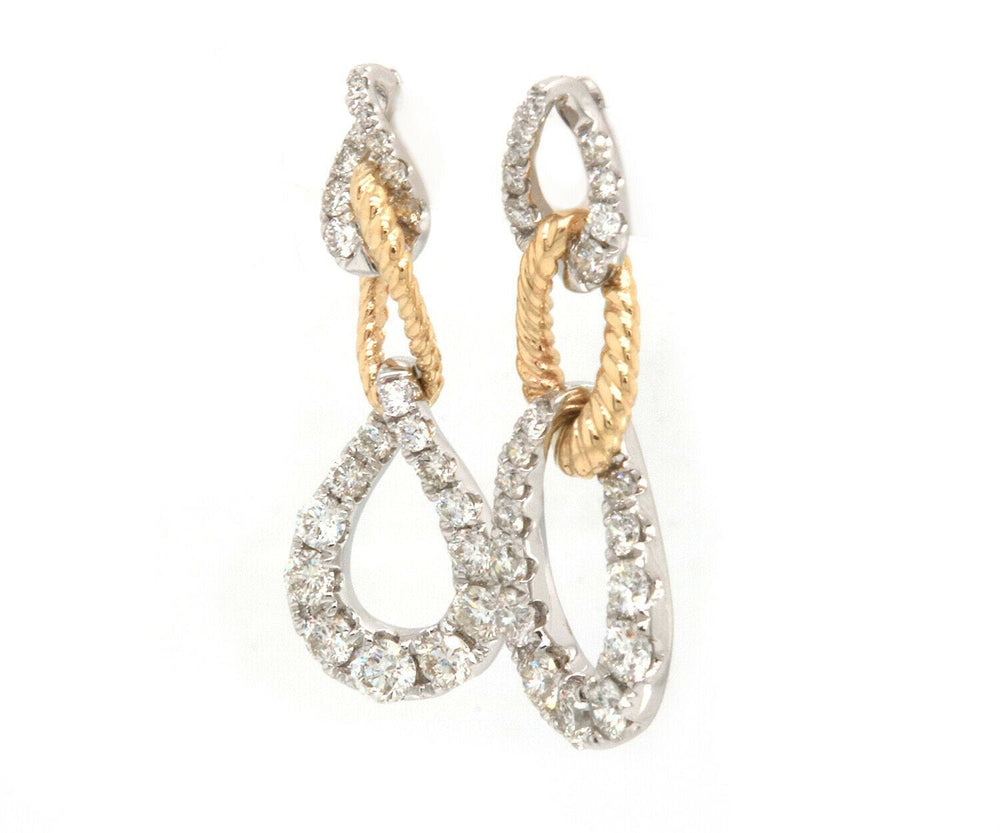 New 0.96ctw Diamond Two Tone Loop Dangle Earrings in 14K