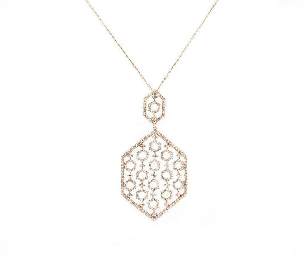 New 2.16ctw Diamond Open Honeycomb Pendant Necklace in 14K