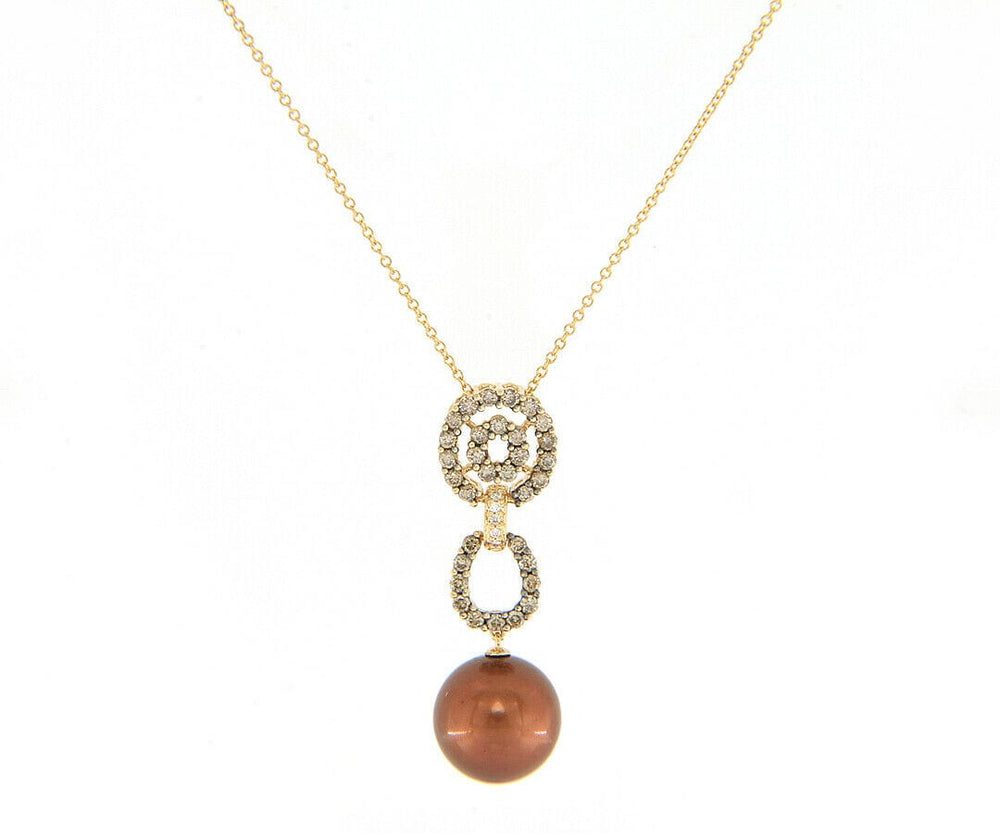 New 0.50ctw Chocolate Diamond & Chocolate Tahitian Pearl Pendant Necklace in 14K