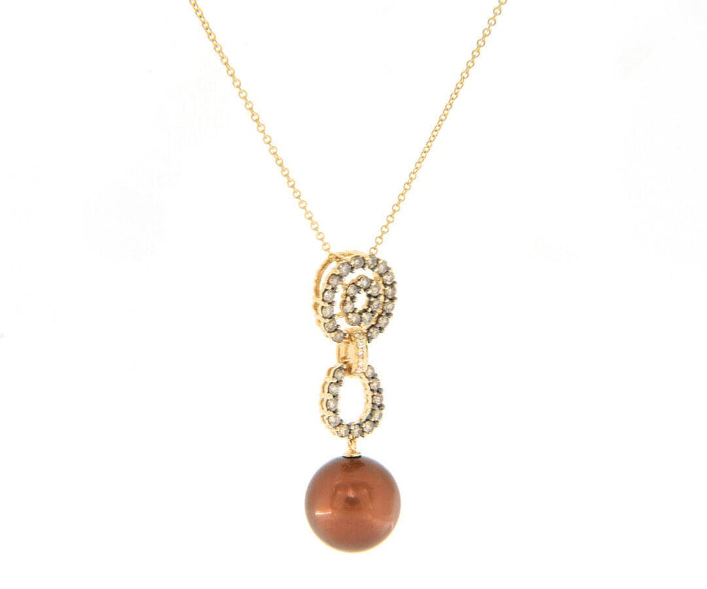 New 0.50ctw Chocolate Diamond & Chocolate Tahitian Pearl Pendant Necklace in 14K