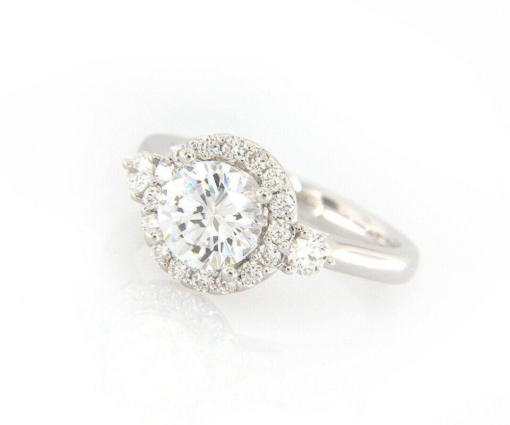 New Gabriel & Co. 0.52ctw Halo Three Stone Semi Mount Ring in 14K