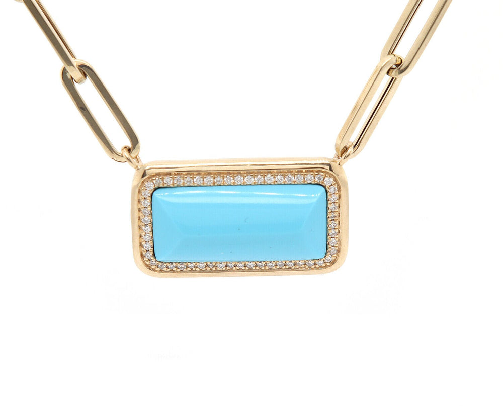 New Frederic Sage 4.89ct Turquoise and 0.16ctw Diamond Pendant Necklace in 14K